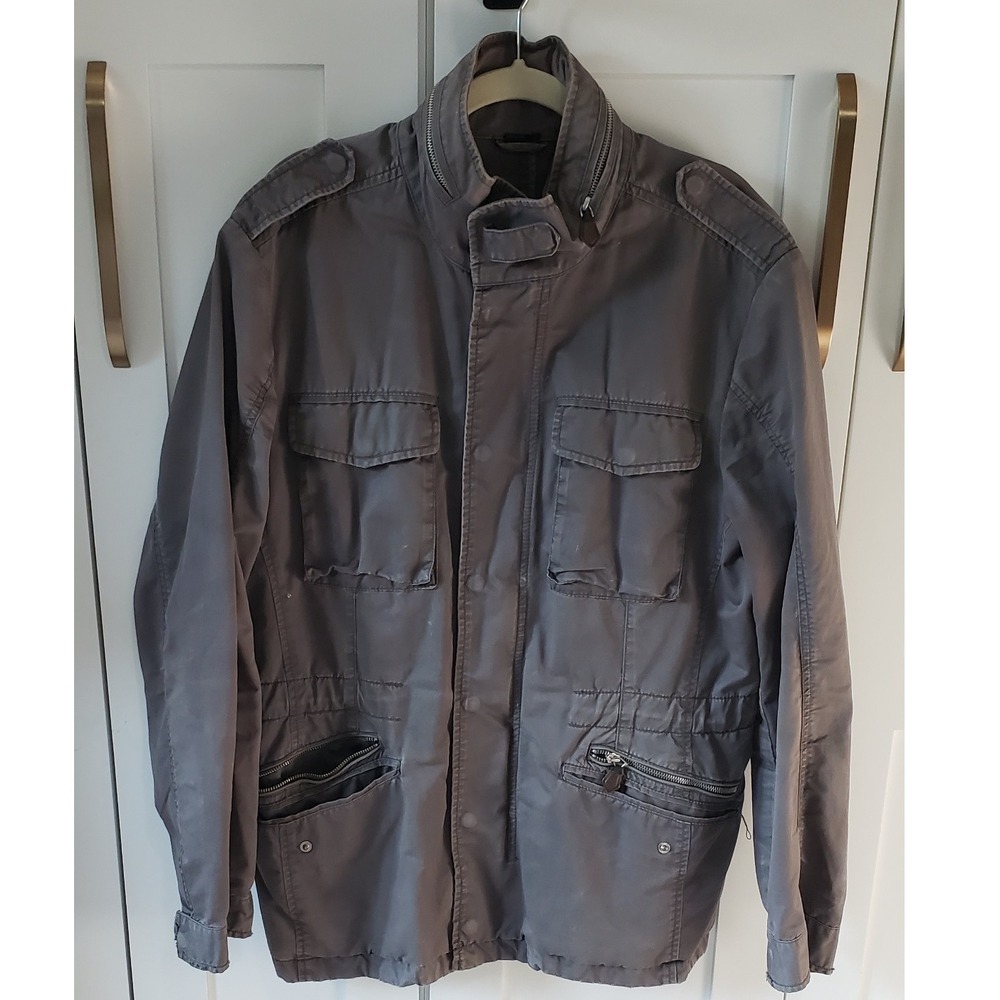 Vintage Benetton Jacket Mens 54 XL Gray Military Utility Full Zip Field Coat